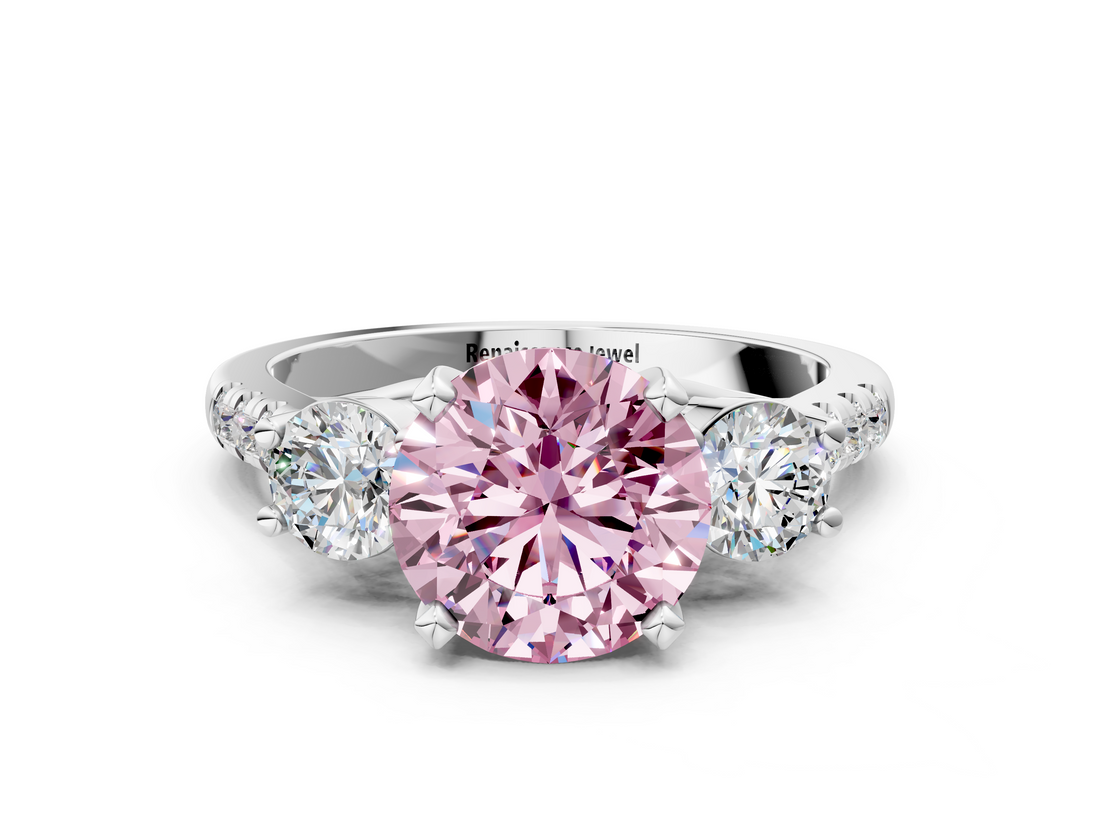 White gold Three-Stone Fancy Pink Round  Cut Diamond Pavé Band with Four-Prong Setting_12