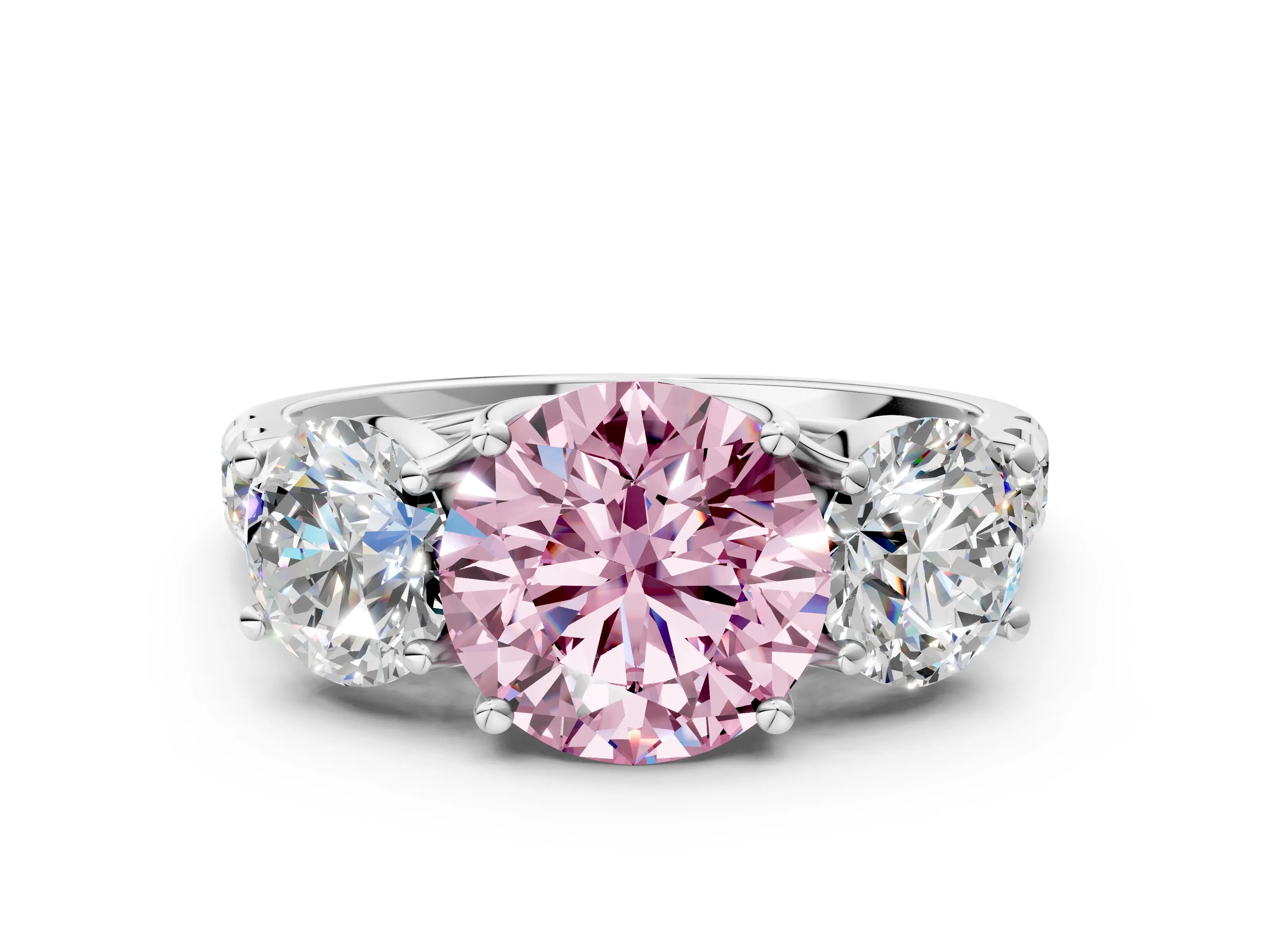 White gold Three-Stone Fancy Pink Round Cut Diamond Pavé Band with Prong Setting_12