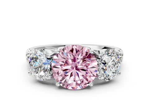 White gold Three-Stone Fancy Pink Round Cut Diamond Pavé Band with Prong Setting_12