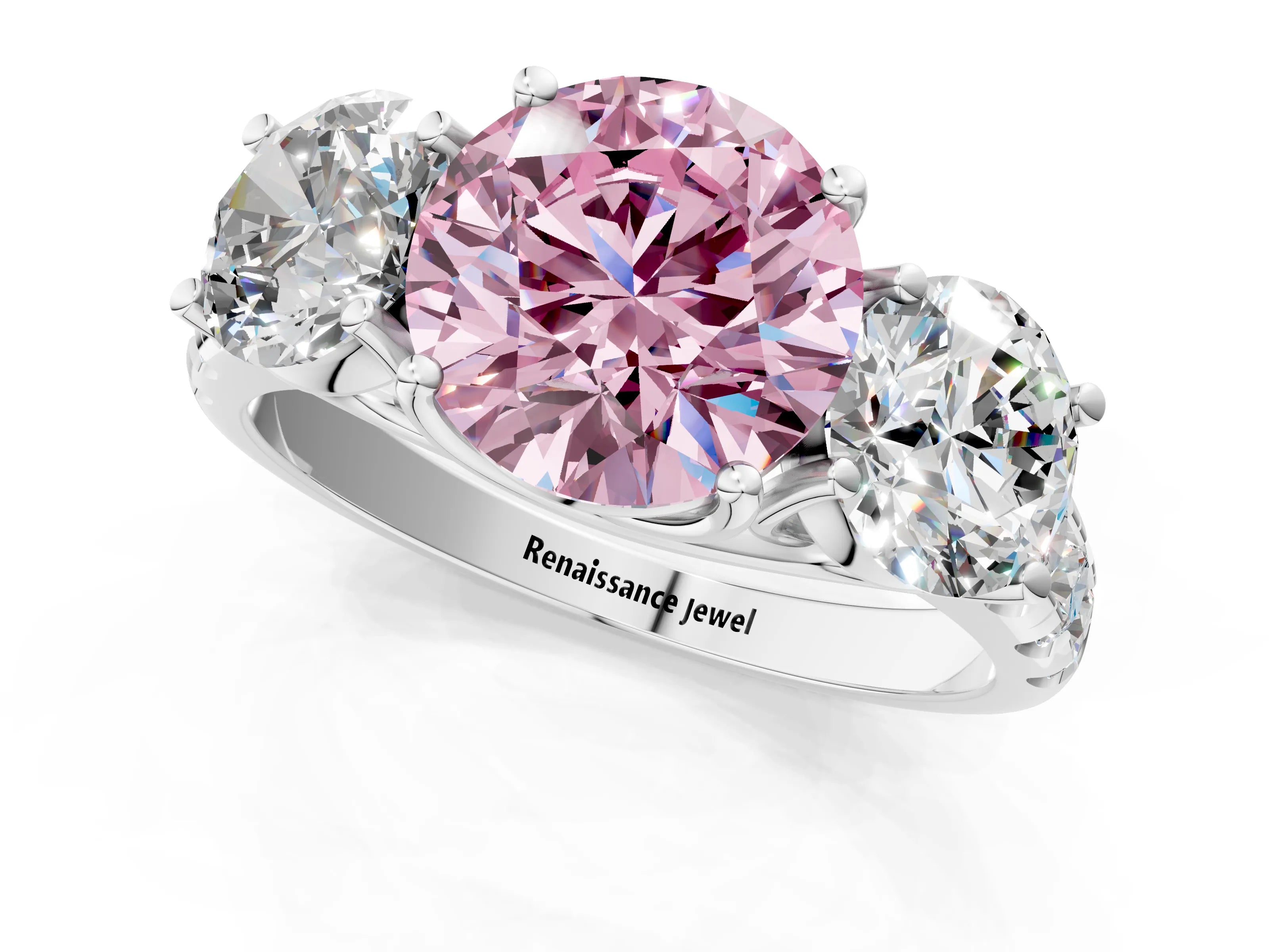 White gold Three-Stone Fancy Pink Round Cut Diamond Pavé Band with Prong Setting_13