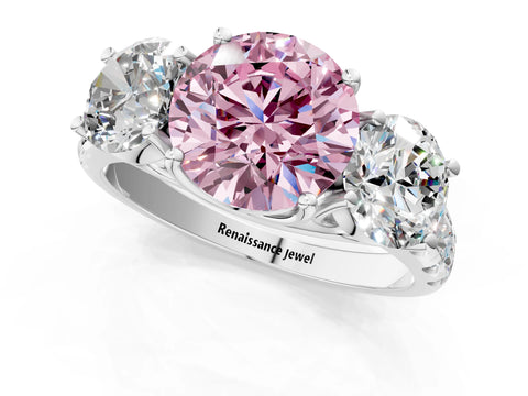 White gold Three-Stone Fancy Pink Round Cut Diamond Pavé Band with Prong Setting_13