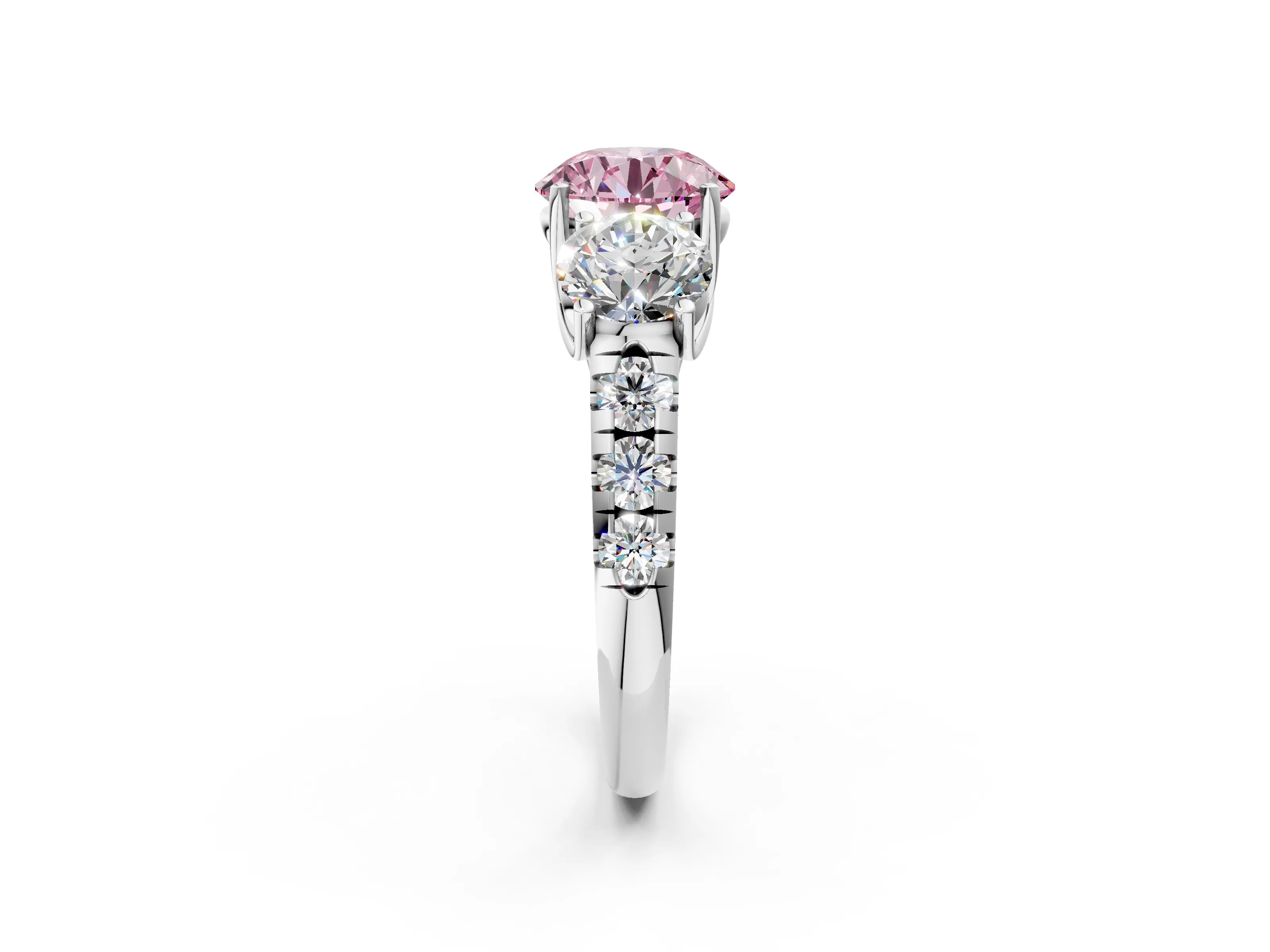 White gold Three-Stone Fancy Pink Round Cut Diamond Pavé Band with Prong Setting_14