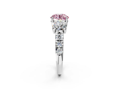 White gold Three-Stone Fancy Pink Round Cut Diamond Pavé Band with Prong Setting_14