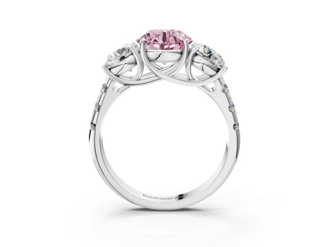 White gold Three-Stone Fancy Pink Round Cut Diamond Pavé Band with Prong Setting_15