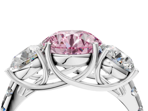 White gold Three-Stone Fancy Pink Round Cut Diamond Pavé Band with Prong Setting_16