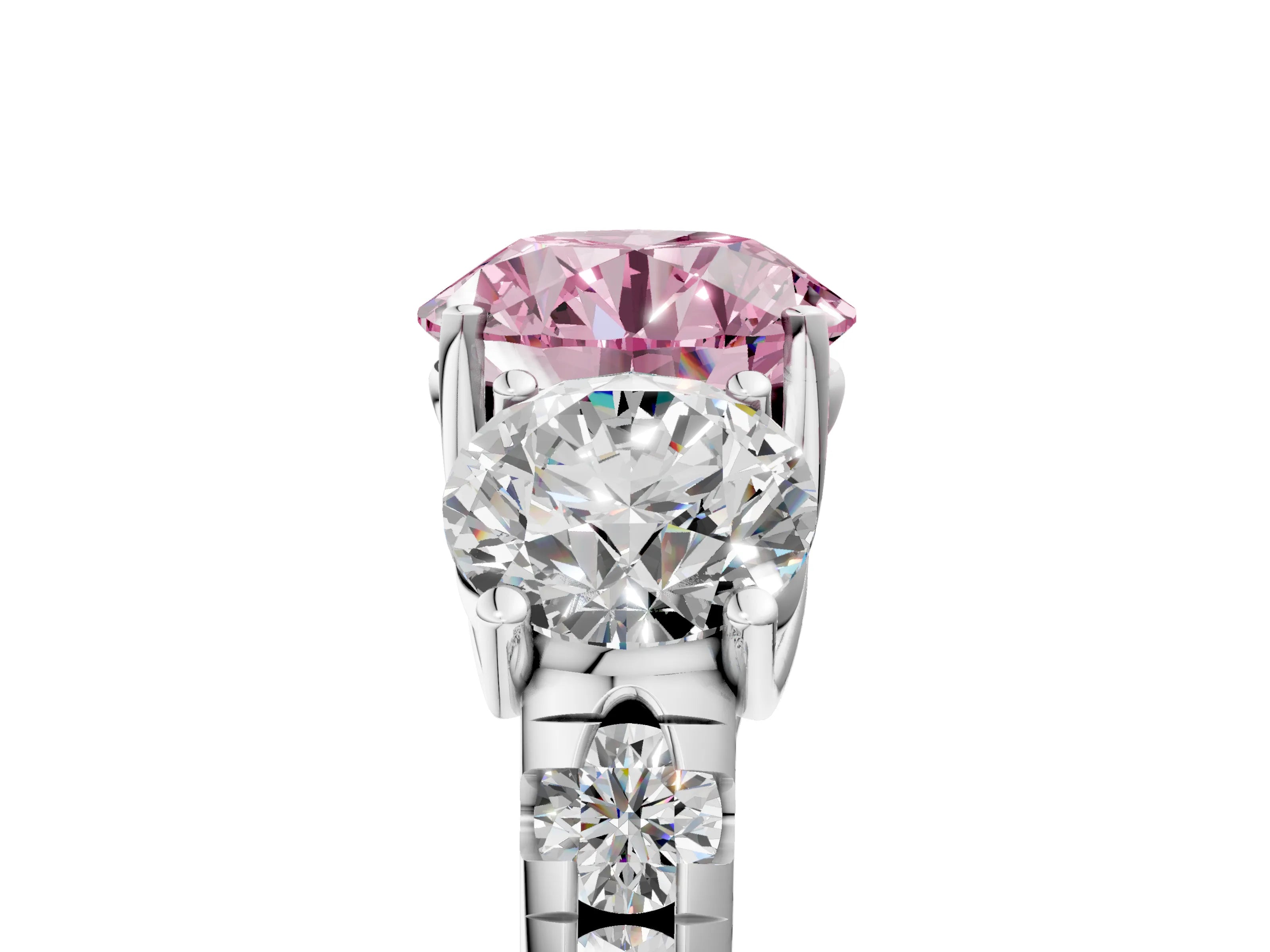 White gold Three-Stone Fancy Pink Round Cut Diamond Pavé Band with Prong Setting_17