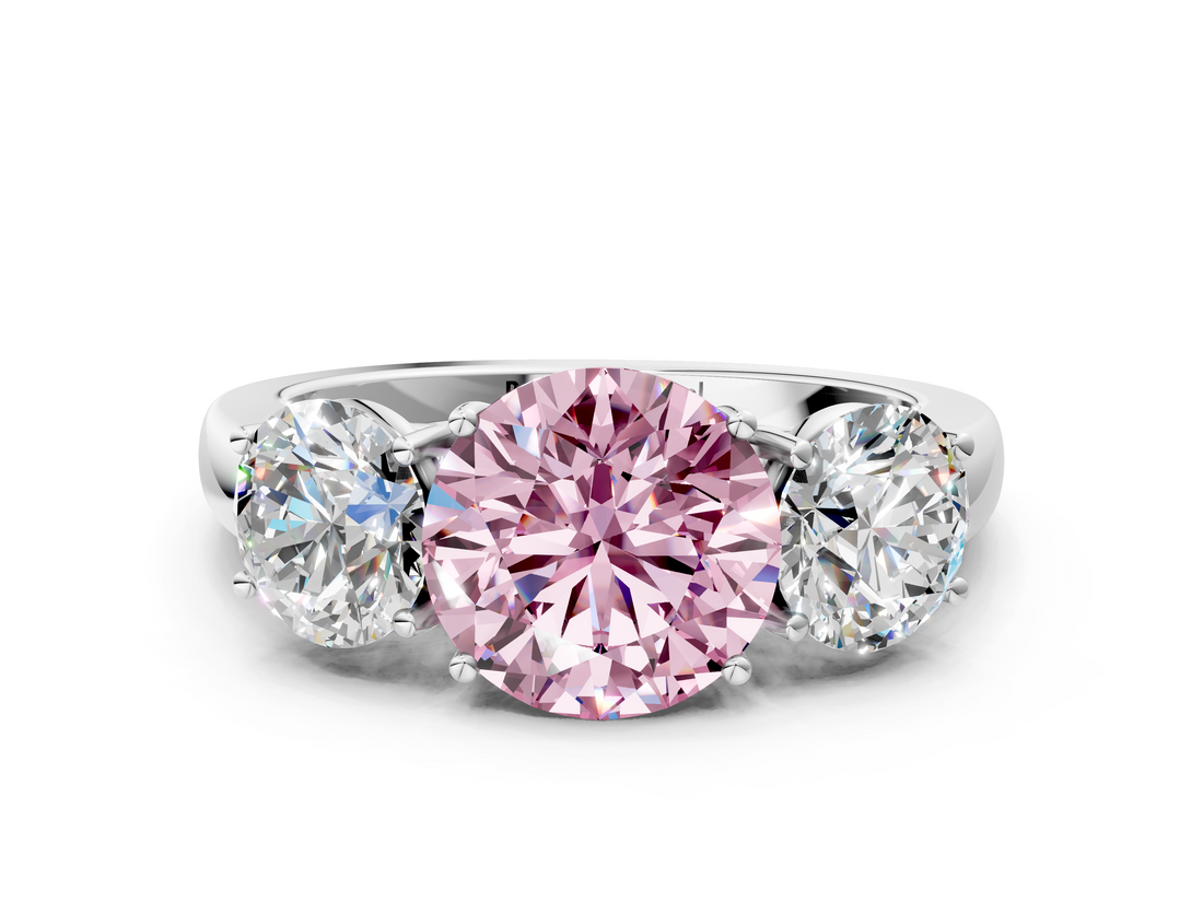 White gold Three-Stone Fancy Pink Round  Cut Diamond Ring with Channel-Set Band and Four-Prong Setting_20