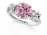 White gold Three-Stone Fancy Pink Round Cut Diamond Ring with Pavé Band and Prong Setting_107