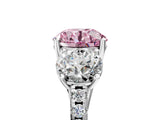 White gold Three-Stone Fancy Pink Round Cut Diamond Ring with Pavé Band and Prong Setting_110