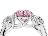 White gold Three-Stone Fancy Pink Round Cut Diamond Ring with Pavé Band and Prong Setting_111