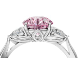 White gold Three-Stone Fancy Pink Round Cut Diamond Ring with Pear  Side Stones in Four-Prong Setting_52