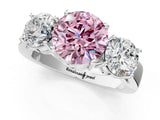 White gold Three-Stone Fancy Pink Round Cut Diamond Ring with Round Side Stones, Classic Band, and Four-Prong Setting_1