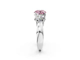 White gold Three-Stone Fancy Pink Round Cut Diamond Ring with Round Side Stones, Classic Band, and Four-Prong Setting_2