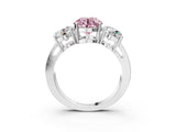 White gold Three-Stone Fancy Pink Round Cut Diamond Ring with Round Side Stones, Classic Band, and Four-Prong Setting_3