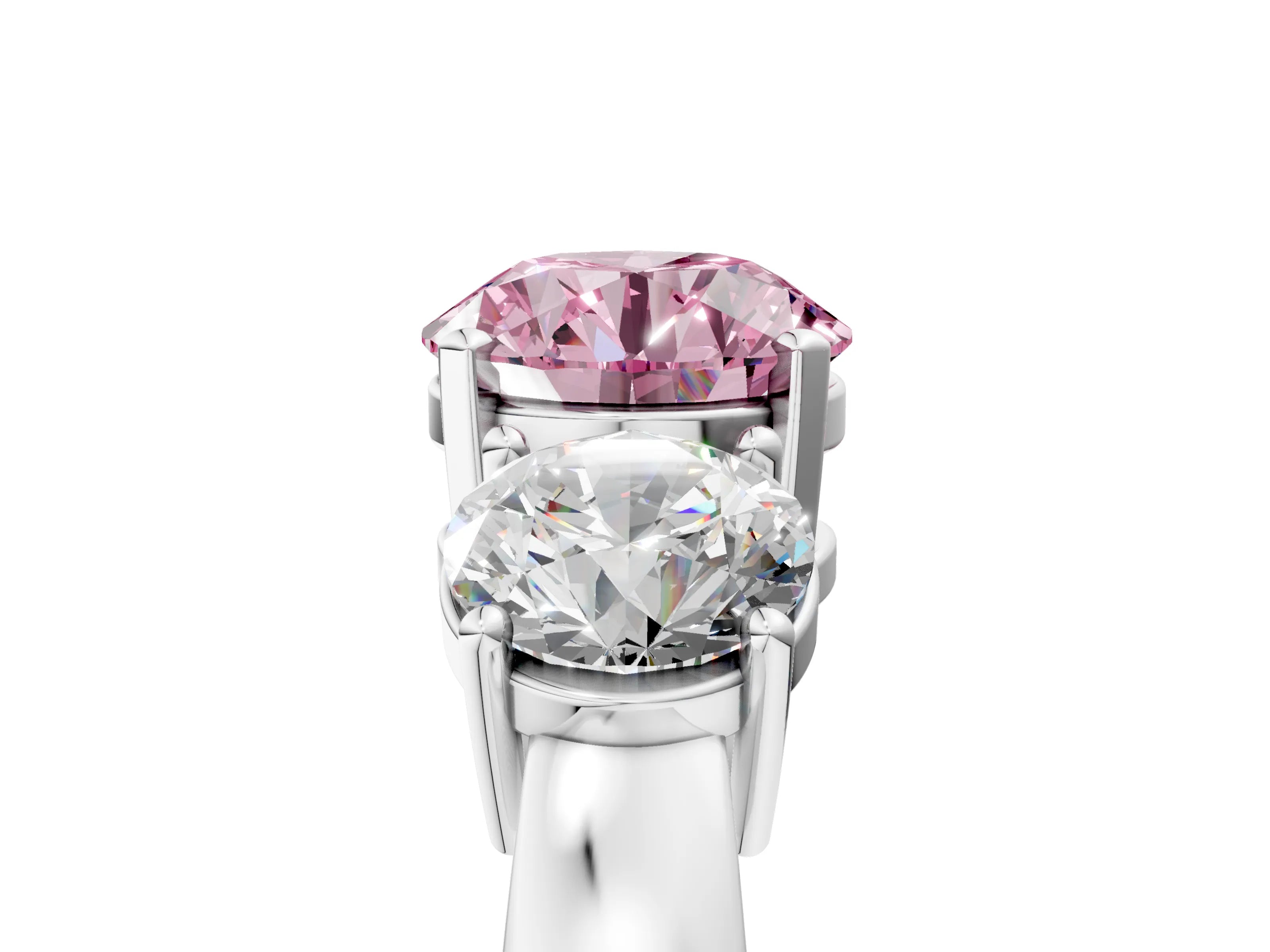 White gold Three-Stone Fancy Pink Round Cut Diamond Ring with Round Side Stones, Classic Band, and Four-Prong Setting_5