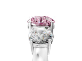 White gold Three-Stone Fancy Pink Round Cut Diamond Ring with Round Side Stones, Classic Band, and Four-Prong Setting_5