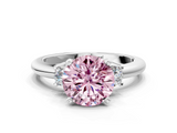 White gold Three-Stone Fancy Pink Round  Cut Diamond Solitaire with Prong Setting and Classic Band