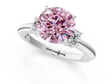 White gold Three-Stone Fancy Pink Round  Cut Diamond Solitaire with Prong Setting and Classic Band_1
