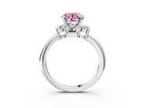 White gold Three-Stone Fancy Pink Round  Cut Diamond Solitaire with Prong Setting and Classic Band_3