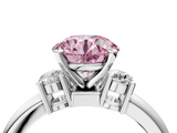 White gold Three-Stone Fancy Pink Round  Cut Diamond Solitaire with Prong Setting and Classic Band_4