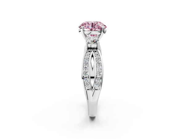 Platinum Three-Stone Fancy Pink Round  Cut Diamond Twist Band with Prong Setting