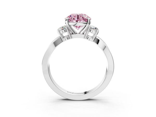 Platinum Three-Stone Fancy Pink Round  Cut Diamond Twist Band with Prong Setting
