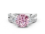 White gold Three-Stone Fancy Pink Round  Cut Diamond Twist Band with Prong Setting
