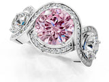 White gold Three-Stone Fancy Pink Round Cut Diamond Wave Pave Band with Prong Setting_1
