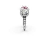 White gold Three-Stone Fancy Pink Round Cut Halo Diamond Milgrain Band with Four-Prong Setting_2