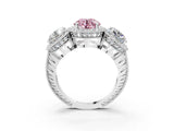 White gold Three-Stone Fancy Pink Round Cut Halo Diamond Milgrain Band with Four-Prong Setting_3