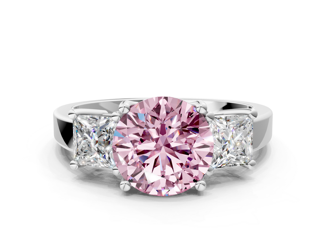 White gold Three-Stone Fancy Pink Round  Cut Solitaire Ring with Prong Setting_3
