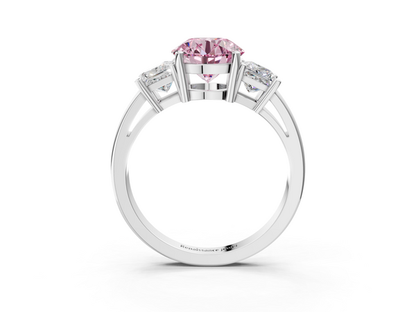 Platinum Three-Stone Fancy Pink Round  Cut Solitaire Ring with Prong Setting