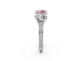White gold Three-Stone Fancy Pink Round  Diamond Milgrain Pave Band with Prong Setting 3