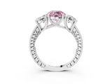 White gold Three-Stone Fancy Pink Round  Diamond Milgrain Pave Band with Prong Setting 4