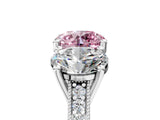 White gold Three-Stone Fancy Pink Round  Diamond Milgrain Pave Band with Prong Setting