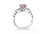 White gold Three-Stone Fancy Pink Round  Diamond Ring with Pear Side Stones in Four-Prong Setting_3