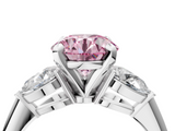 White gold Three-Stone Fancy Pink Round  Diamond Ring with Pear Side Stones in Four-Prong Setting_4