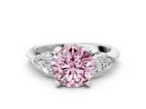 White gold Three-Stone Fancy Pink Round  Diamond Ring with Pear Side Stones in Four-Prong Setting