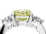 White gold Three-Stone Fancy Yellow Asscher  Brilliant Cut Solitaire Ring with Prong Setting on a Classic Band