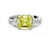 White gold Three-Stone Fancy Yellow Asscher Cut Brilliant Diamond Solitaire Ring with Tapered Band and Four-Prong Setting_31