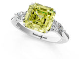 White gold Three-Stone Fancy Yellow Asscher Cut Brilliant Diamond Solitaire Ring with Tapered Band and Four-Prong Setting_39