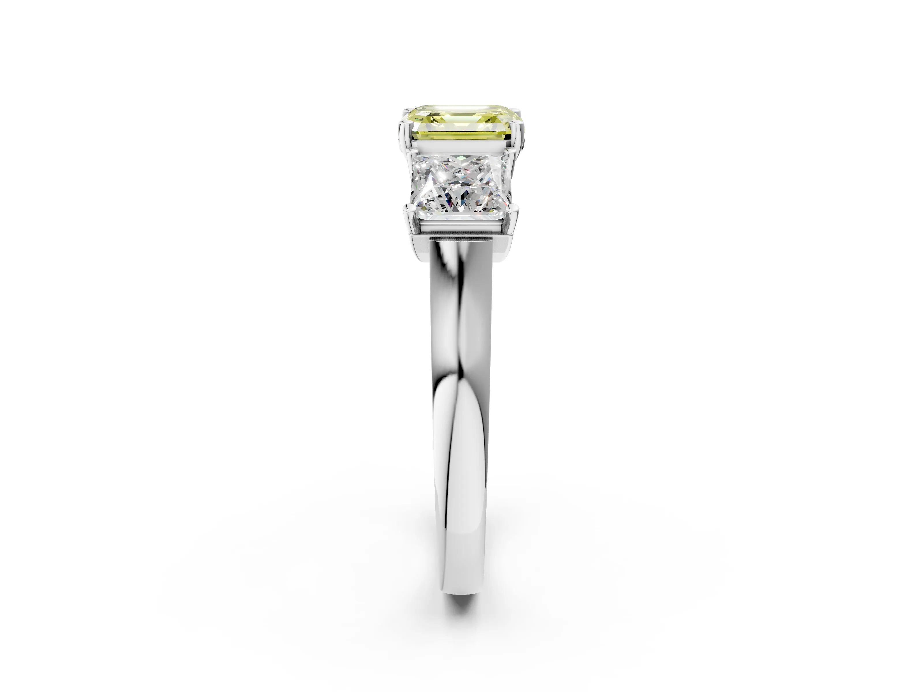 White gold Three-Stone Fancy Yellow Asscher Cut Brilliant Diamond Trellis Ring with Comfort Fit Band_14