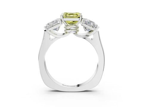 White gold Three-Stone Fancy Yellow Asscher Cut Brilliant Diamond Trellis Ring with Comfort Fit Band_15