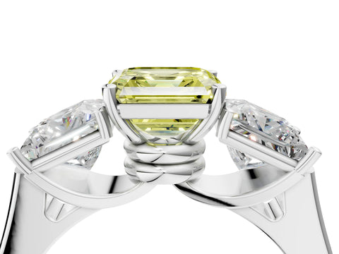 White gold Three-Stone Fancy Yellow Asscher Cut Brilliant Diamond Trellis Ring with Comfort Fit Band_16