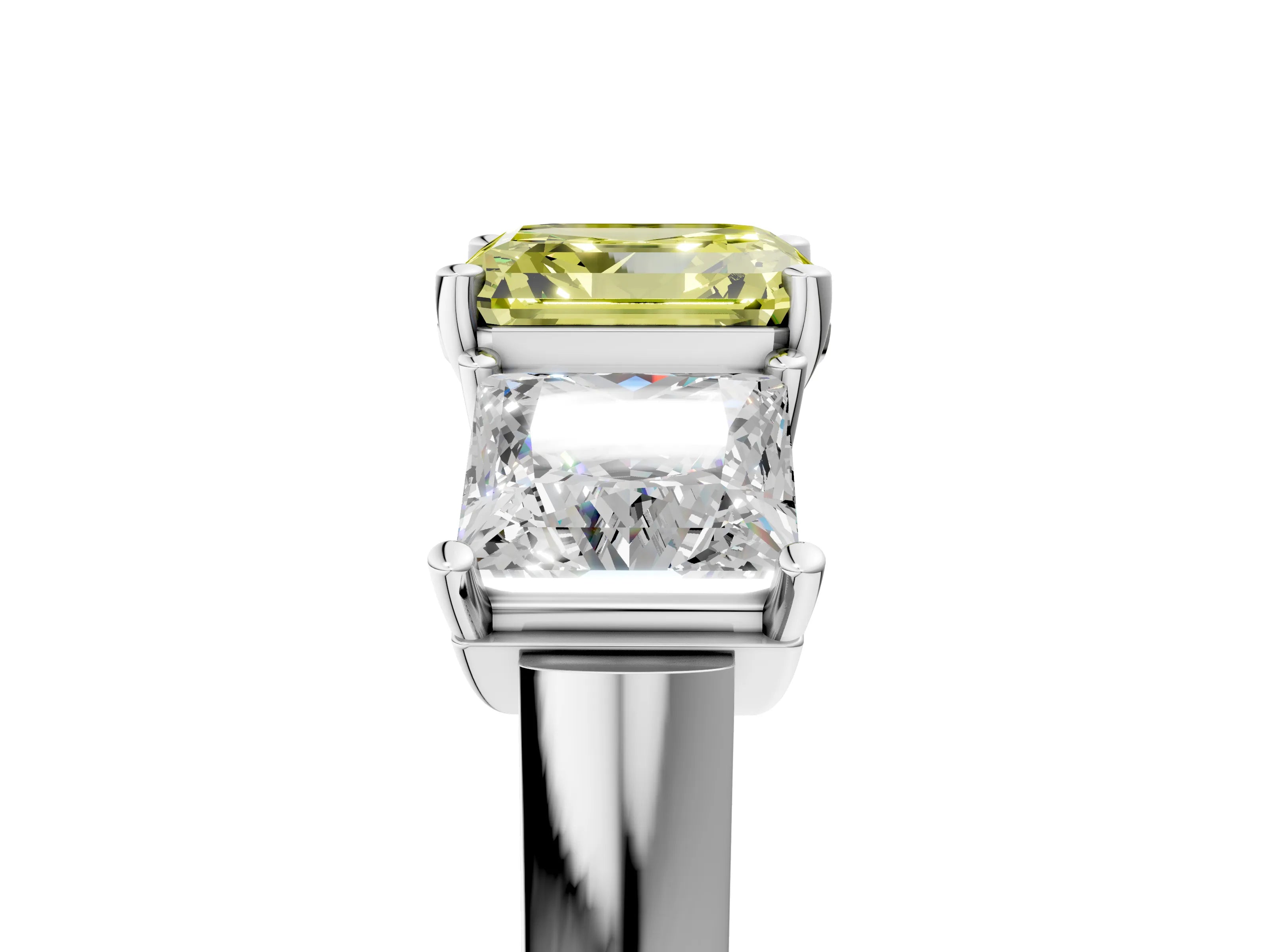 White gold Three-Stone Fancy Yellow Asscher Cut Brilliant Diamond Trellis Ring with Comfort Fit Band_17