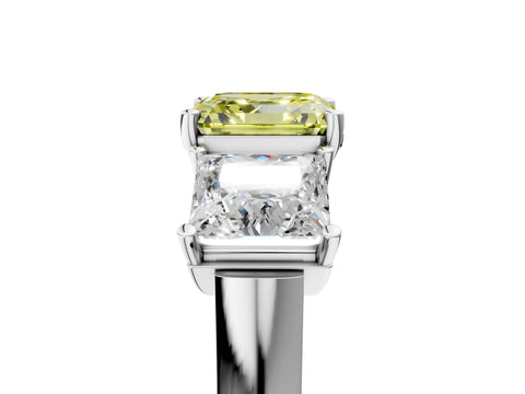 White gold Three-Stone Fancy Yellow Asscher Cut Brilliant Diamond Trellis Ring with Comfort Fit Band_17