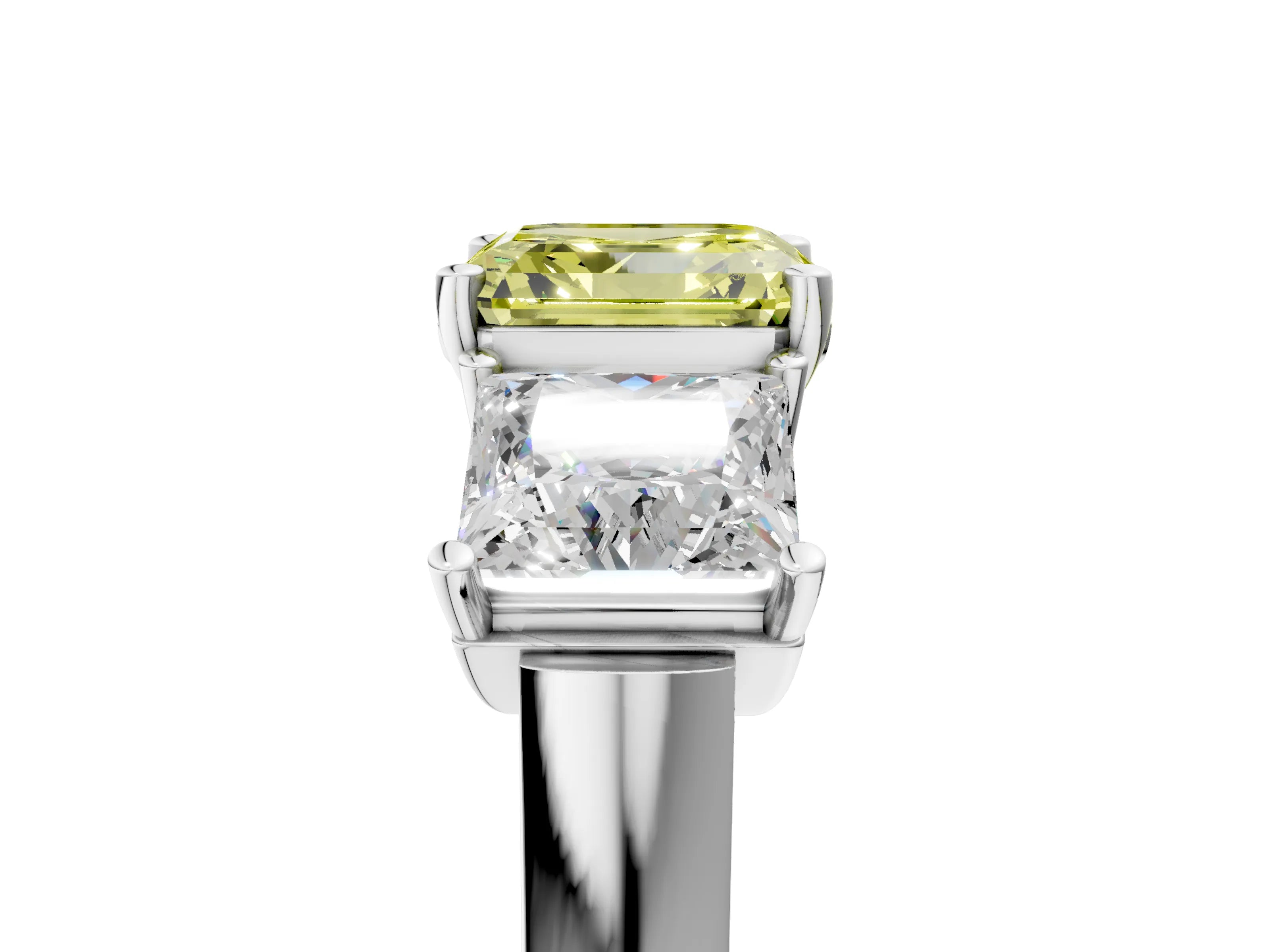 White gold Three-Stone Fancy Yellow Asscher Cut Brilliant Diamond Trellis Ring with Comfort Fit Band_5