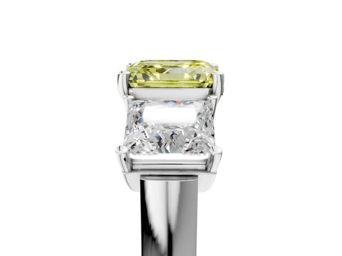 White gold Three-Stone Fancy Yellow Asscher Cut Brilliant Diamond Trellis Ring with Comfort Fit Band_5