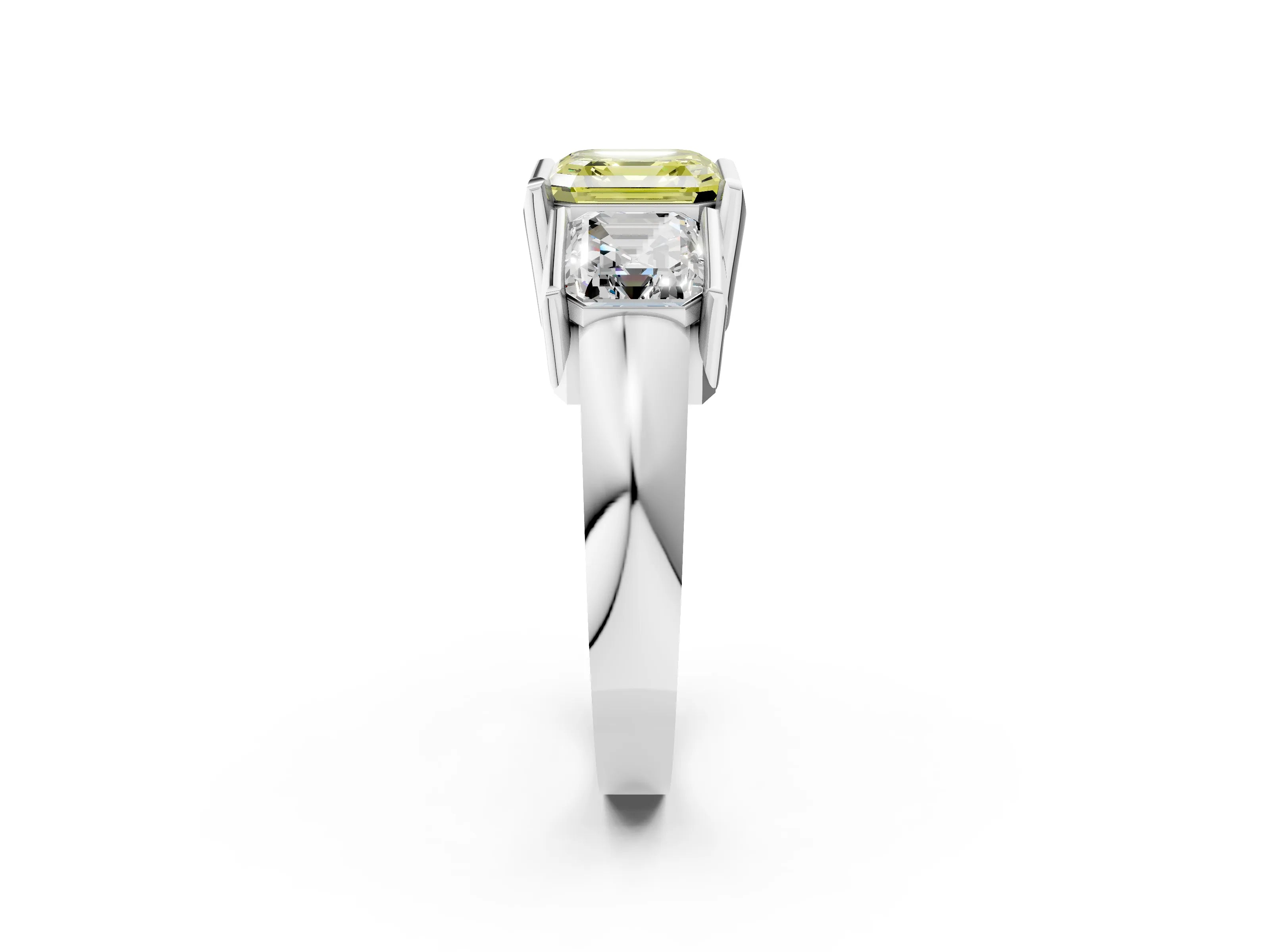 White gold Three Stone Fancy Yellow Asscher Cut Cut Channel Set Diamond Ring_26