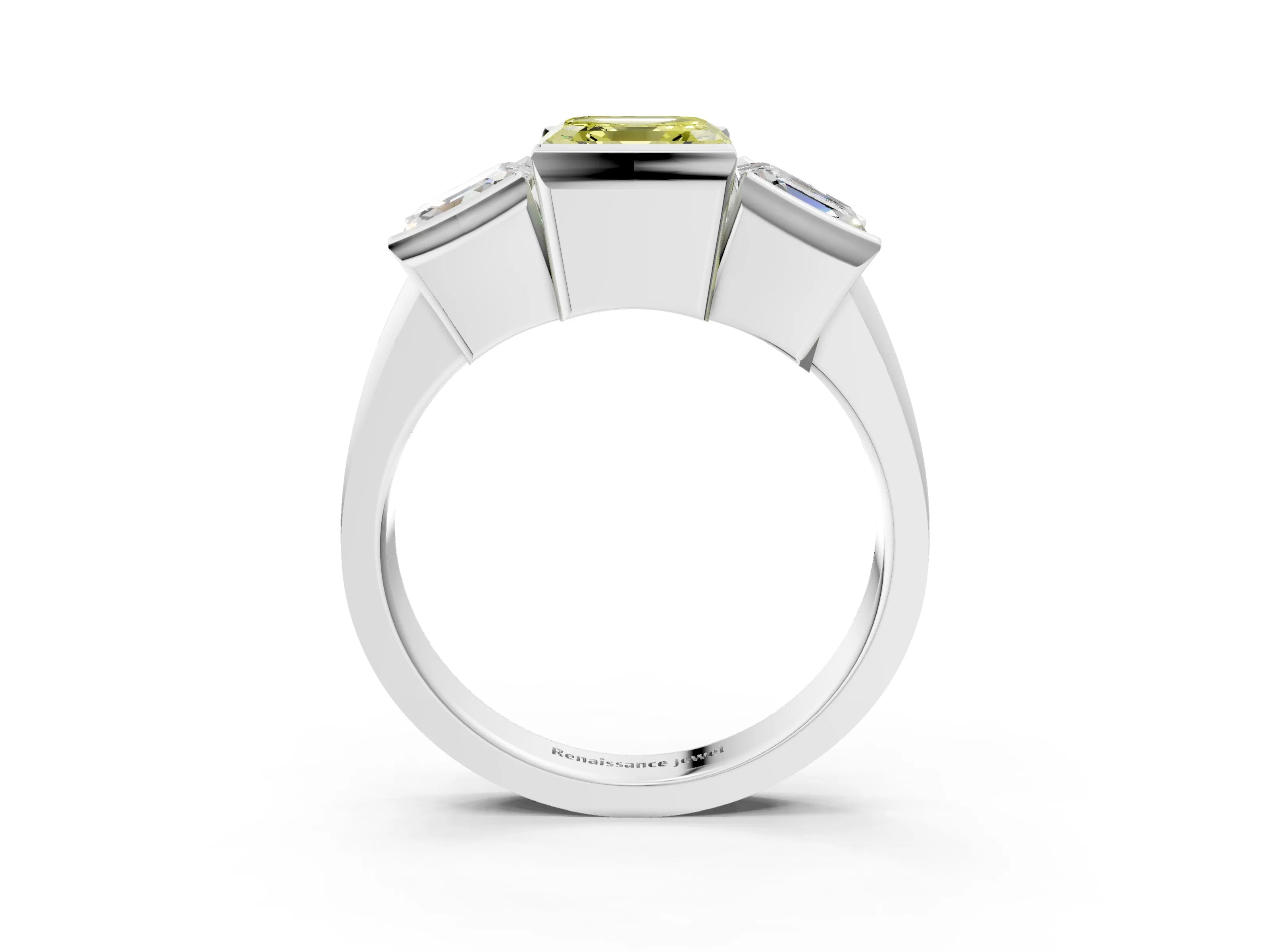 White gold Three Stone Fancy Yellow Asscher Cut Cut Channel Set Diamond Ring_27